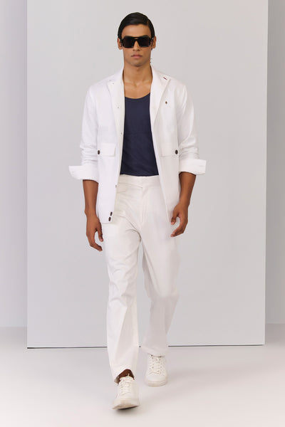 Shantanu & Nikhil Menswear Off White Linen Utility Shacket indian designer wear online shopping melange singapore