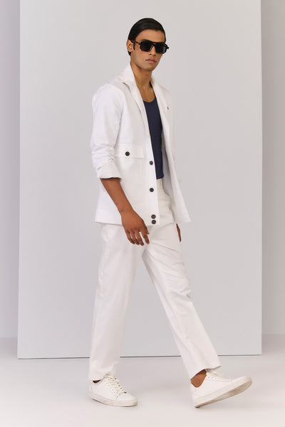 Shantanu & Nikhil Menswear Off White Linen Utility Shacket indian designer wear online shopping melange singapore