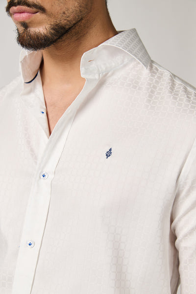 Shantanu & Nikhil Menswear Off White Shirt with Geometric Pattern indian designer wear online shopping melange singapore