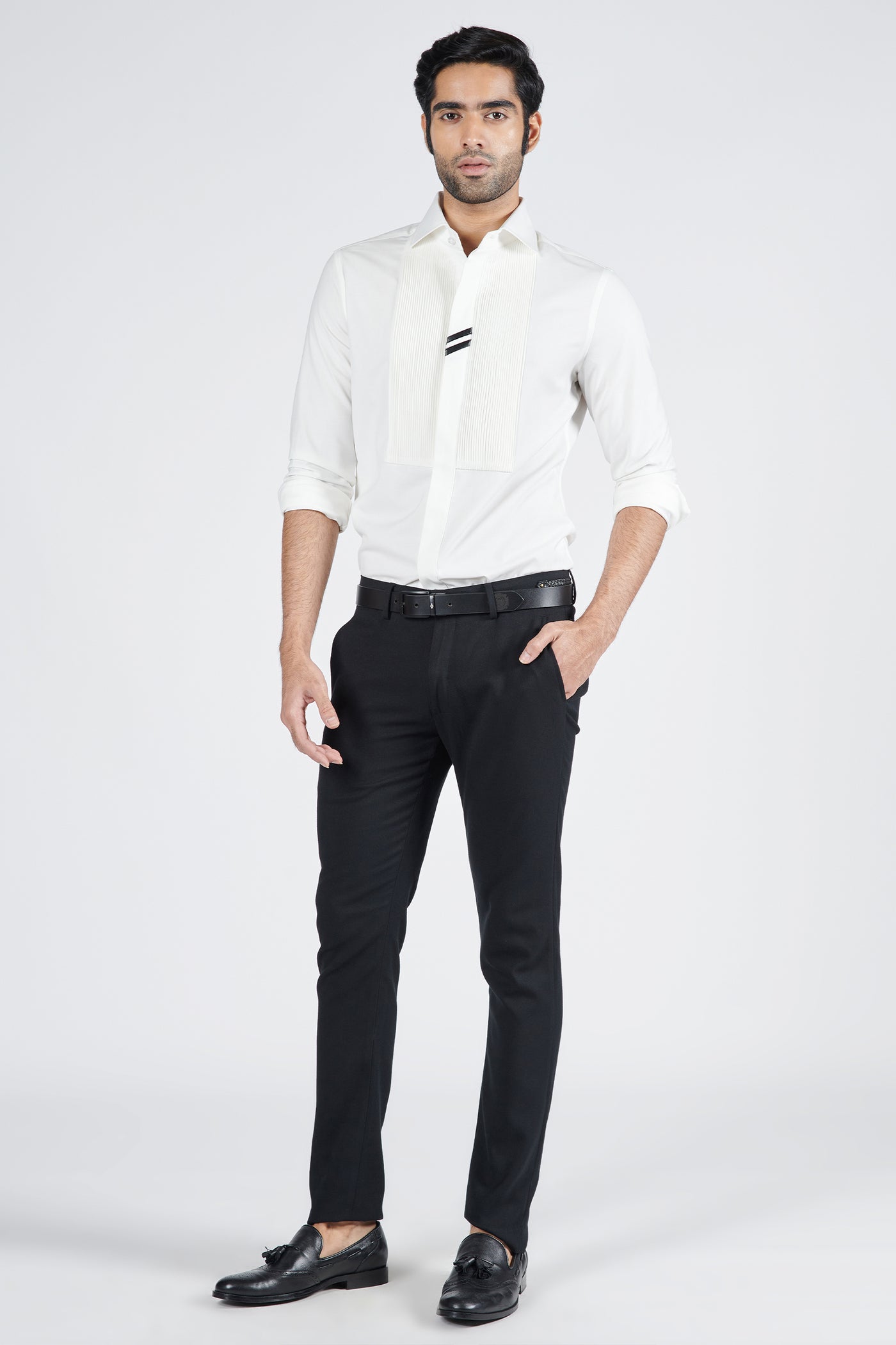 Shantanu & Nikhil Menswear Off White Shirt with Tucks Details indian designer wear online shopping melange singapore