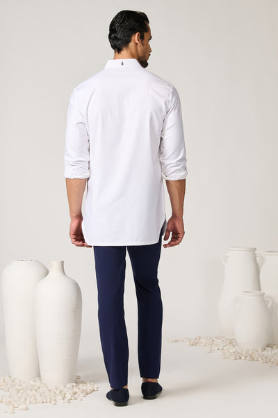 Shantanu & Nikhil Menswear Off White Tape-detail Classic Kurta indian designer wear online shopping melange singapore