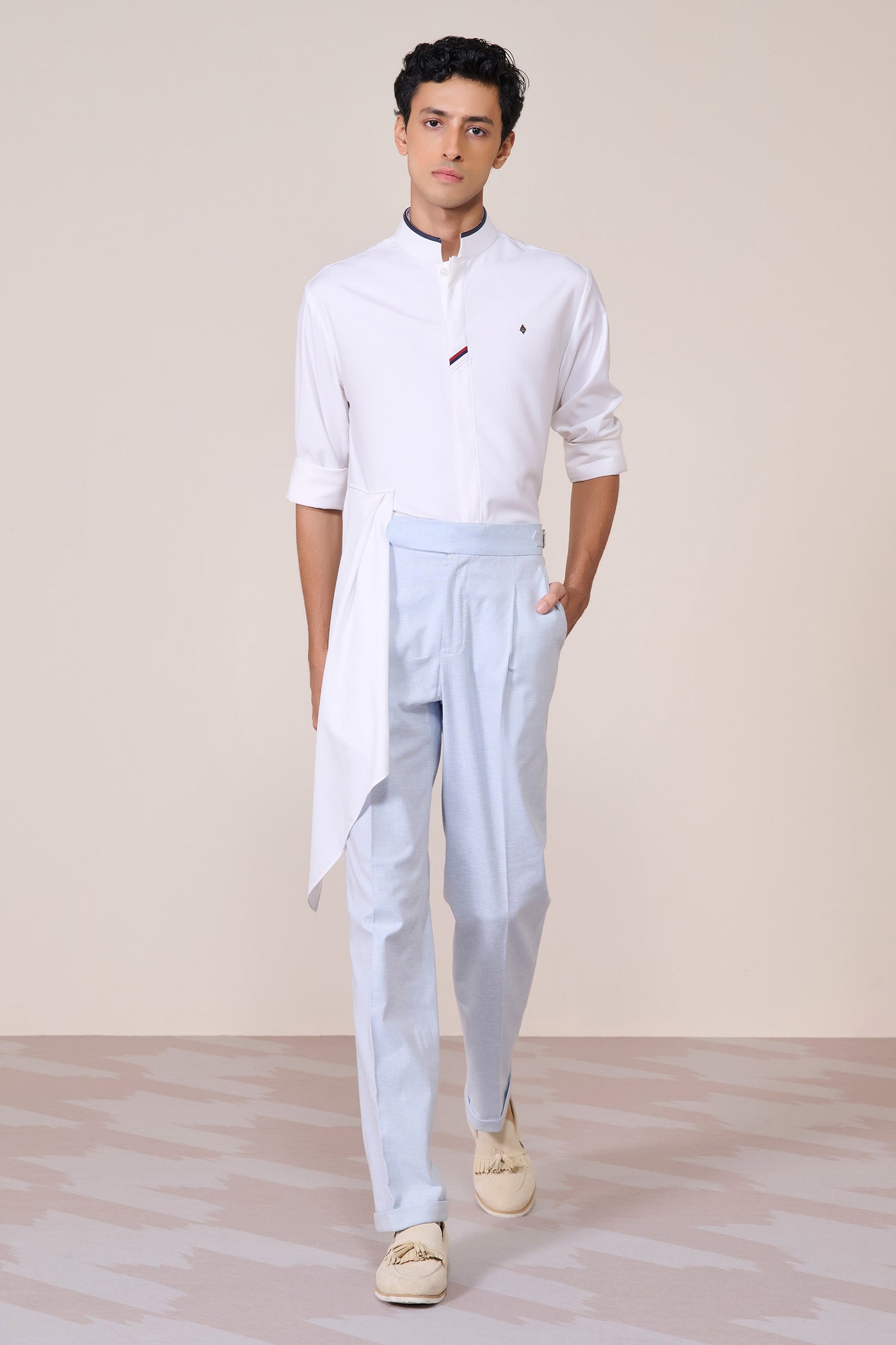 Shantanu & Nikhil Menswear Offwhite Draped Shirt indian designer wear online shopping melange singapore