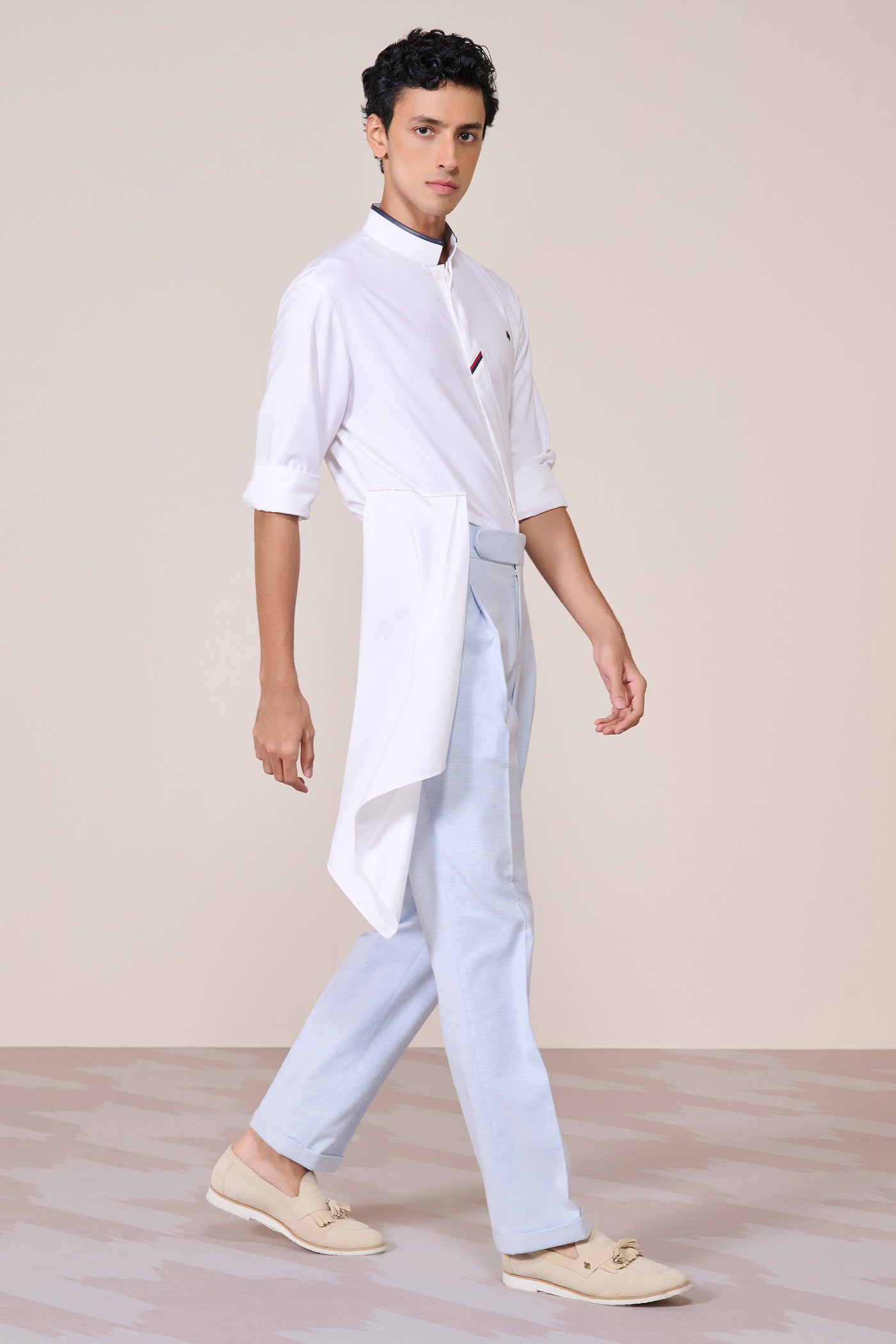 Shantanu & Nikhil Menswear Offwhite Draped Shirt indian designer wear online shopping melange singapore