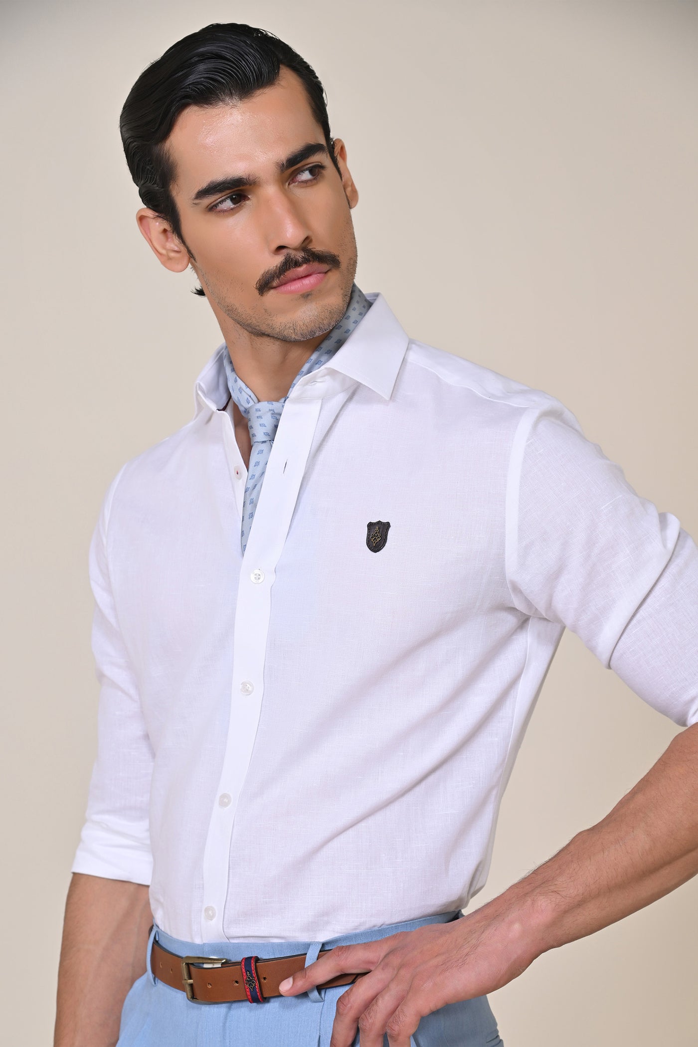 Shantanu & Nikhil Menswear Off white Linen Shirt indian designer wear online shopping melange singapore