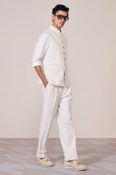 Shantanu & Nikhil Menswear Off white Waistcoat with Metallic Buttons indian designer wear online shopping melange singapore

