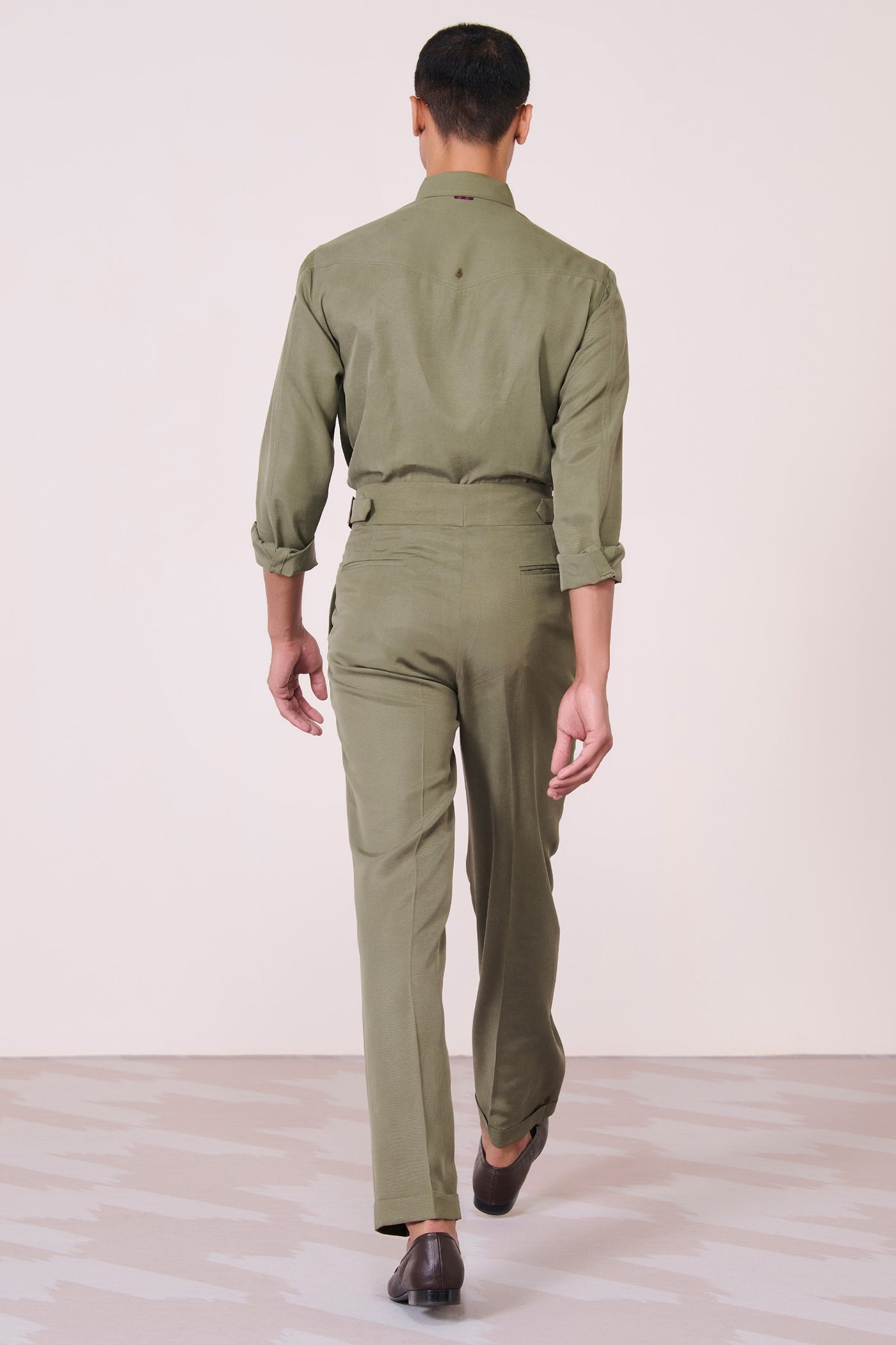 Shantanu & Nikhil Menswear Olive Embroidered Shirt indian designer wear online shopping melange singapore