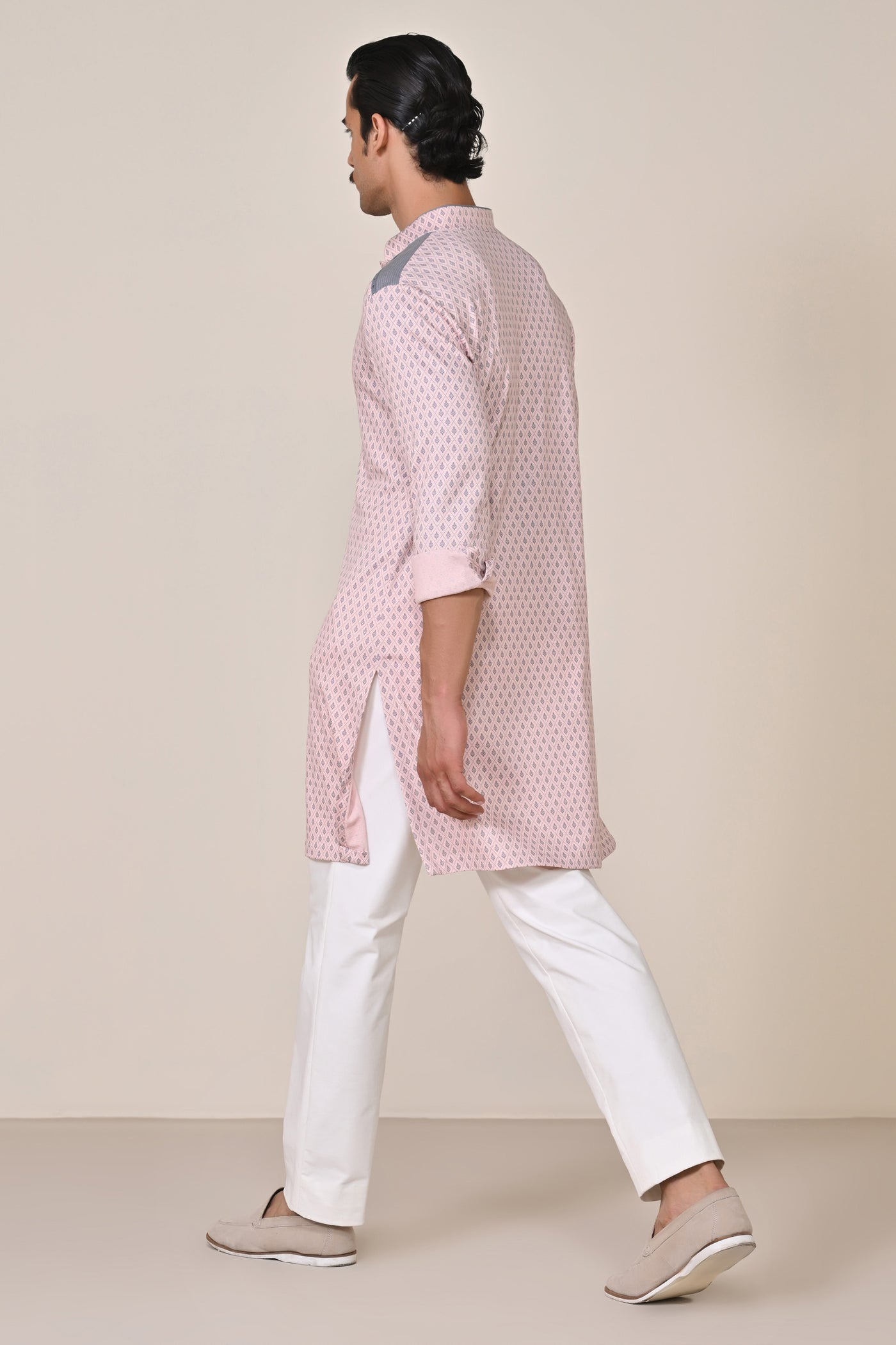 Shantanu & Nikhil Menswear Pink Adamas Printed Kurta indian designer wear online shopping melange singapore