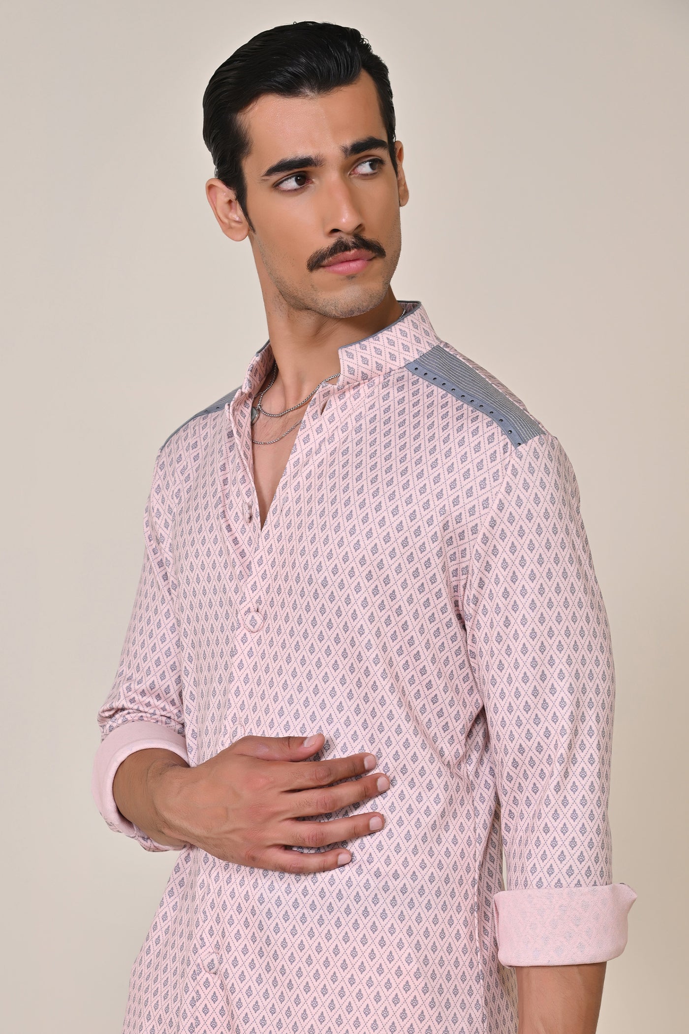 Shantanu & Nikhil Menswear Pink Adamas Printed Kurta indian designer wear online shopping melange singapore