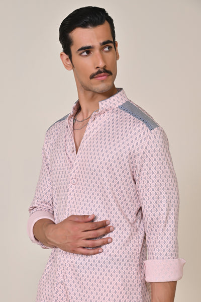 Shantanu & Nikhil Menswear Pink Adamas Printed Kurta indian designer wear online shopping melange singapore