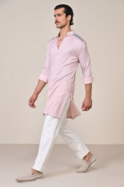 Shantanu & Nikhil Menswear Pink Adamas Printed Kurta indian designer wear online shopping melange singapore