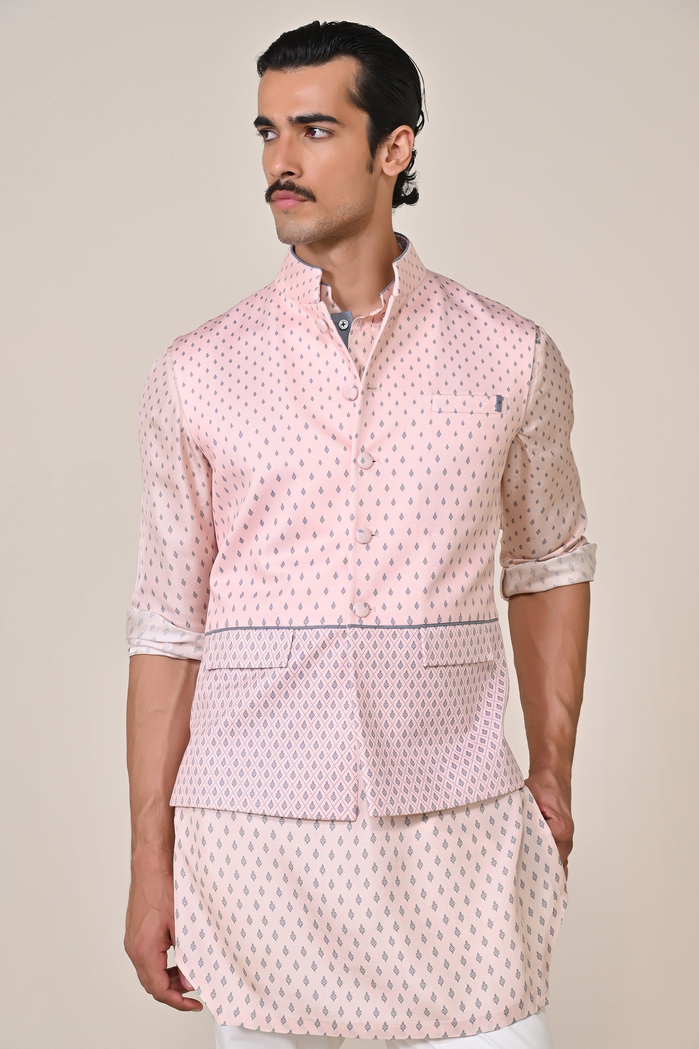 Shantanu & Nikhil Menswear Pink Adamas Printed Waistcoat indian designer wear online shopping melange singapore