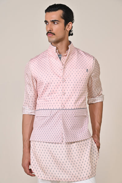 Shantanu & Nikhil Menswear Pink Adamas Printed Waistcoat indian designer wear online shopping melange singapore