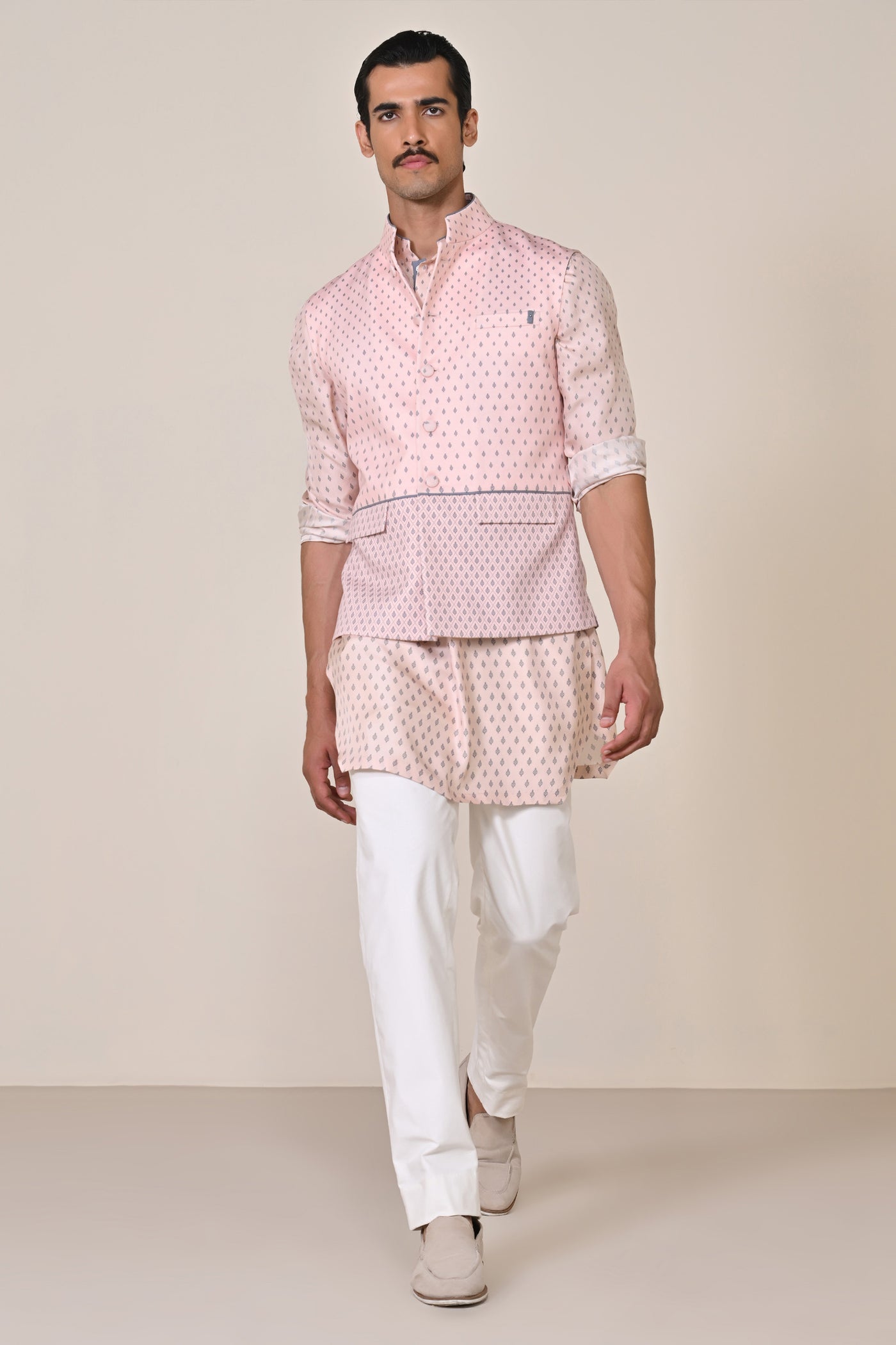 Shantanu & Nikhil Menswear Pink Adamas Printed Waistcoat indian designer wear online shopping melange singapore