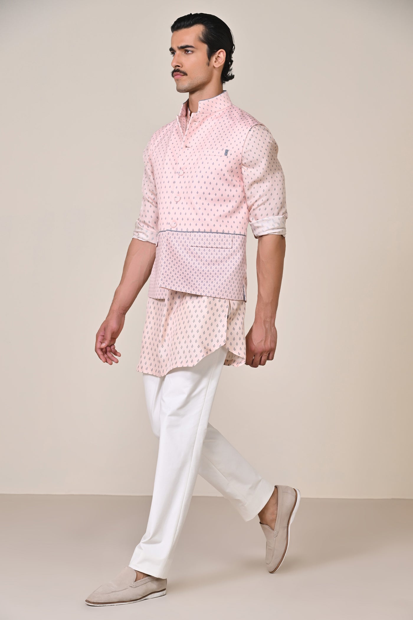 Shantanu & Nikhil Menswear Pink Adamas Printed Waistcoat indian designer wear online shopping melange singapore