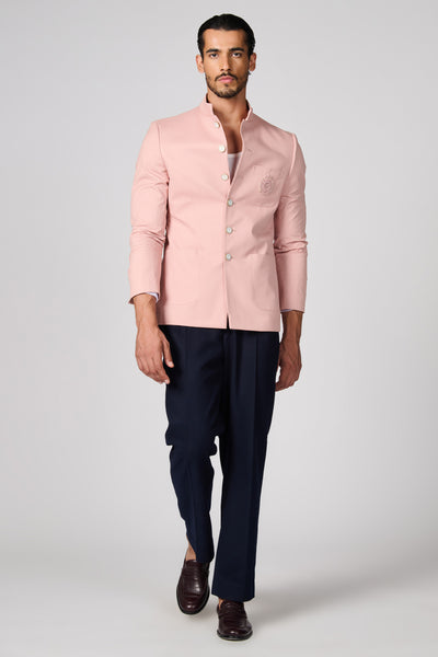 Shantanu & Nikhil Menswear Pink Crested Bandhgala indian designer wear online shopping melange singapore