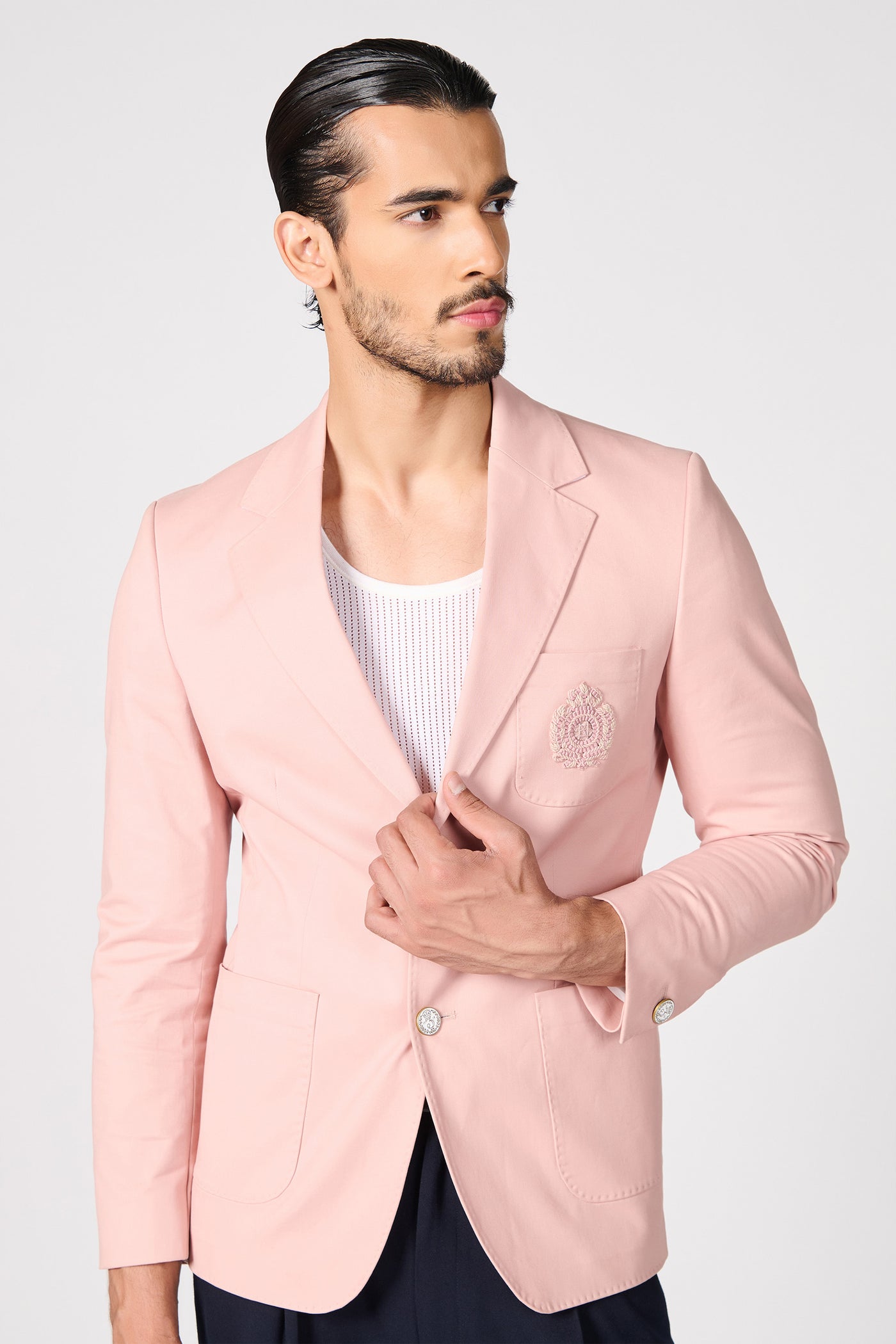 Shantanu & Nikhil Menswear Pink Crested Jacket indian designer wear online shopping melange singapore