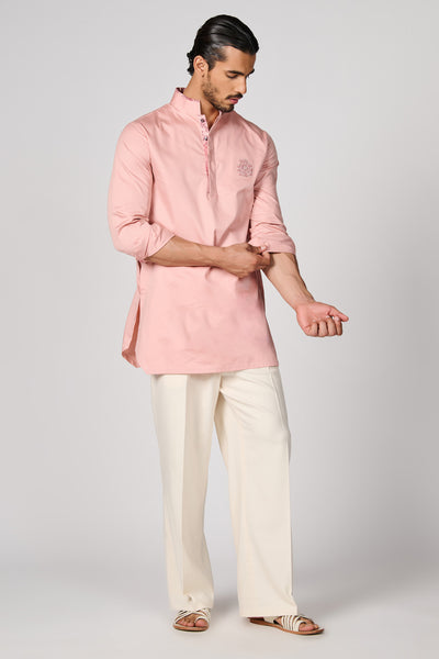 Shantanu & Nikhil Menswear Pink Crested Kurta indian designer wear online shopping melange singapore