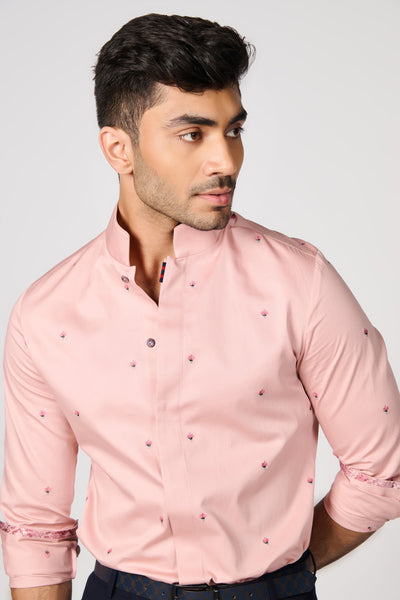 Shantanu & Nikhil Menswear Pink Embroidered Shirt indian designer wear online shopping melange singapore
