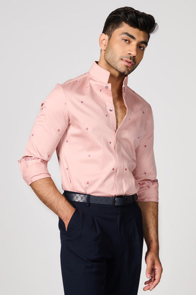 Shantanu & Nikhil Menswear Pink Embroidered Shirt indian designer wear online shopping melange singapore