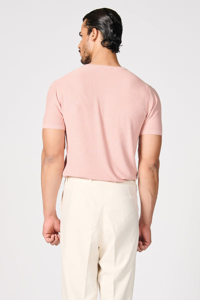 Shantanu & Nikhil Menswear Pink Knit T-Shirt With Crest indian designer wear online shopping melange singapore