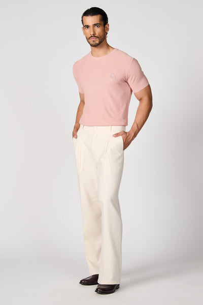 Shantanu & Nikhil Menswear Pink Knit T-Shirt With Crest indian designer wear online shopping melange singapore
