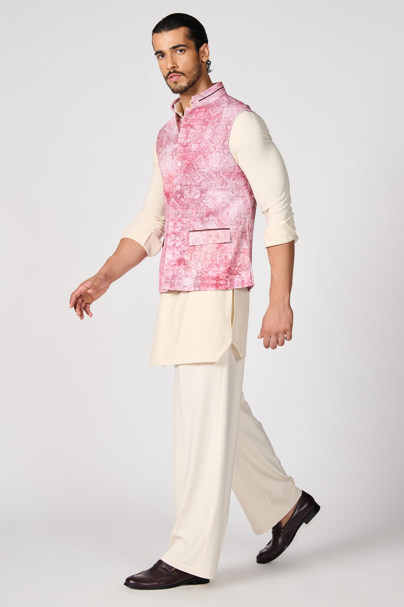 Shantanu & Nikhil Menswear Pink Printed Waistcoat indian designer wear online shopping melange singapore