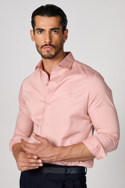 Shantanu & Nikhil Menswear Pink Shirt with Sicilian Geometric Printed Placket indian designer wear online shopping melange singapore