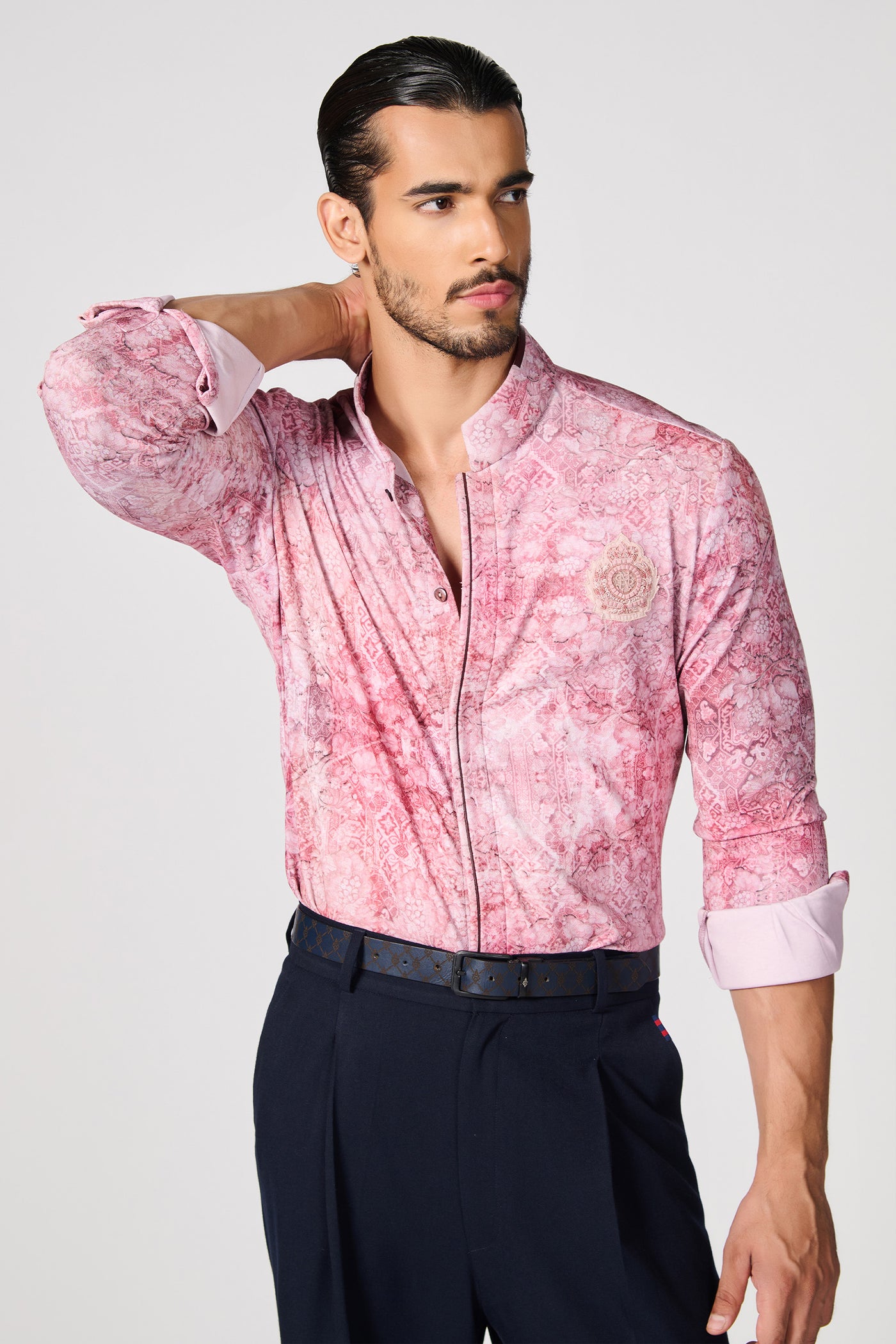 Shantanu & Nikhil Menswear Pink Sicilian Geometric Print Shirt indian designer wear online shopping melange singapore