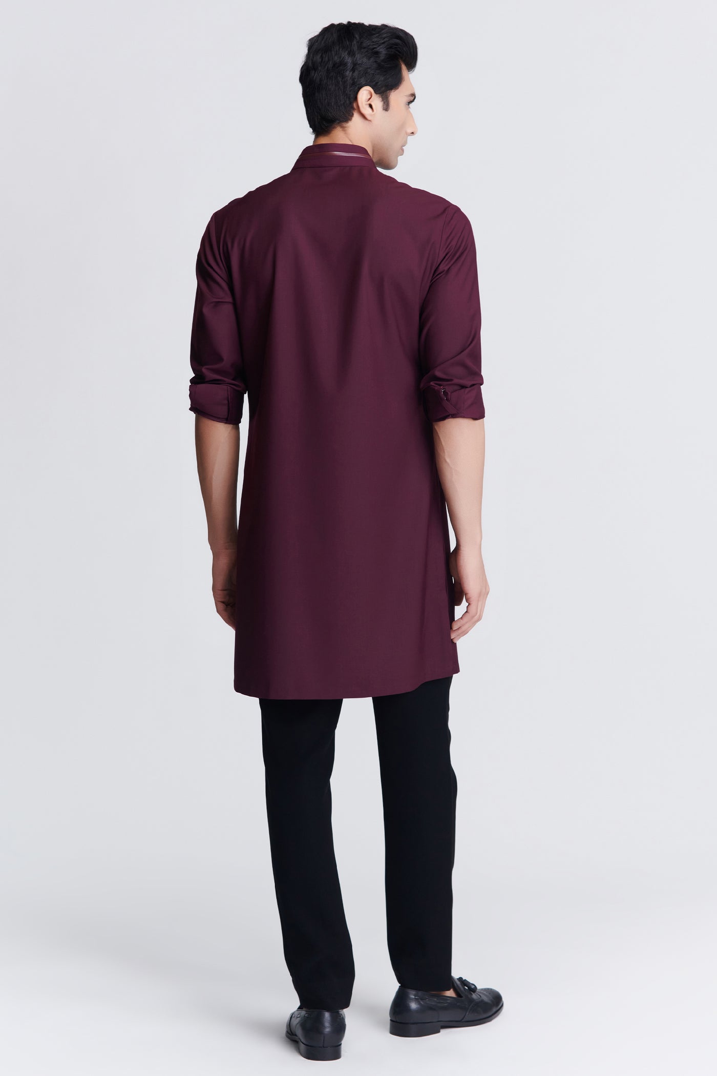Shantanu & Nikhil Menswear Plum Crested Shirt Kurta indian designer wear online shopping melange singapore