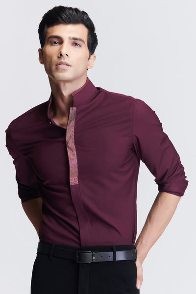 Shantanu & Nikhil Menswear Plum Diamante Placket Shirt indian designer wear online shopping melange singapore