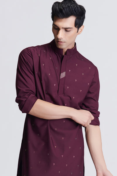 Shantanu & Nikhil Menswear Plum Embellished Kurta indian designer wear online shopping melange singapore