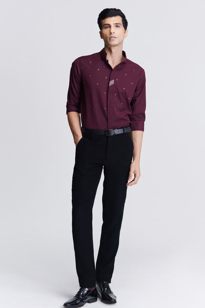 Shantanu & Nikhil Menswear Plum Embellished Shirt indian designer wear online shopping melange singapore