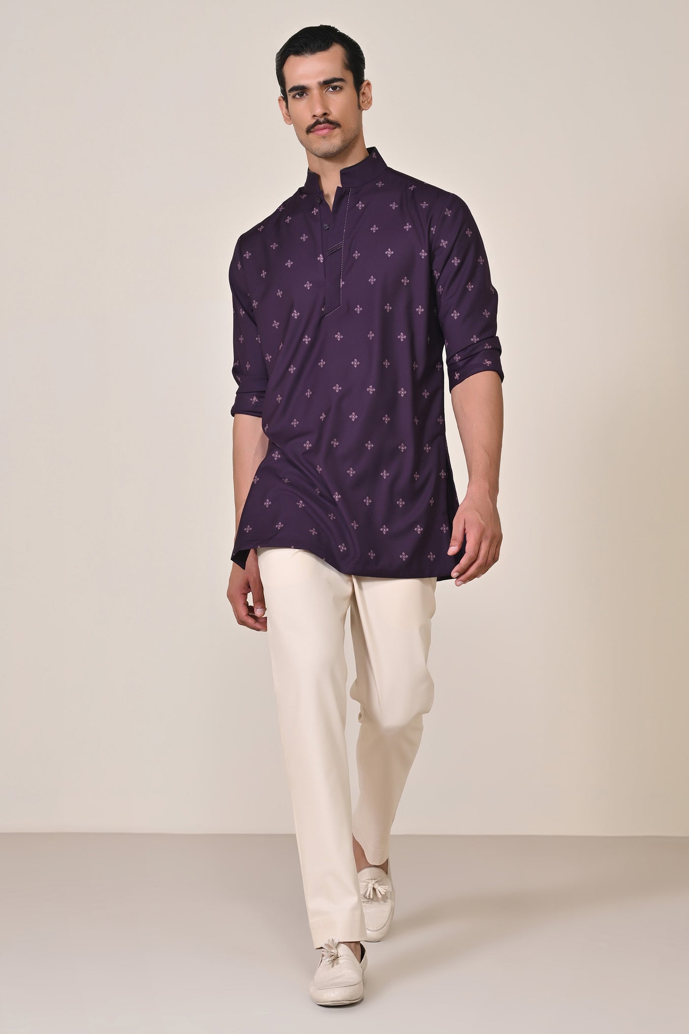 Shantanu & Nikhil Menswear Purple Thread-Embroidered Kurta indian designer wear online shopping melange singapore