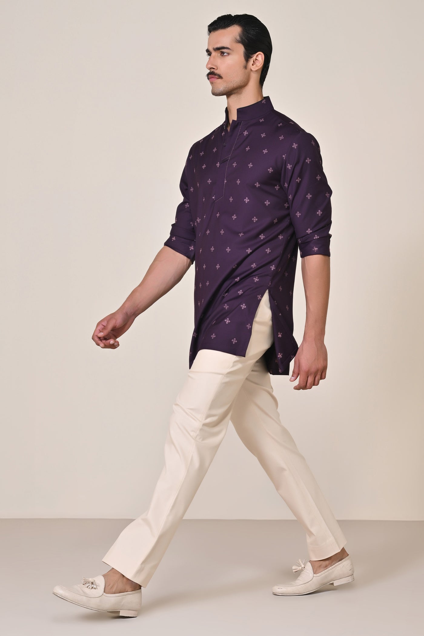 Shantanu & Nikhil Menswear Purple Thread-Embroidered Kurta indian designer wear online shopping melange singapore