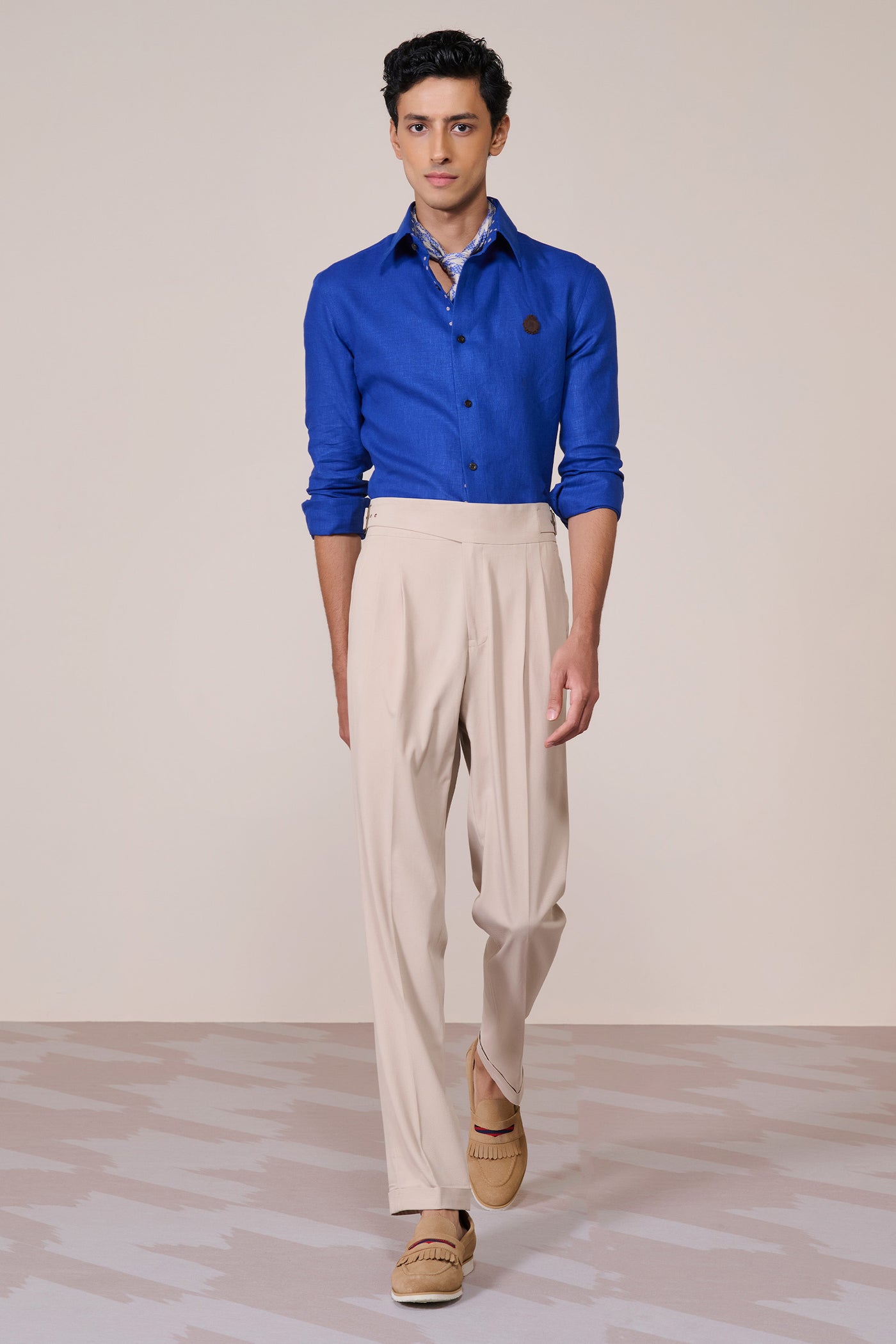 Shantanu & Nikhil Menswear Racer Blue Linen Crest Shirt indian designer wear online shopping melange singapore