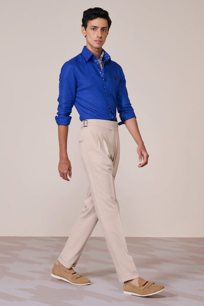 Shantanu & Nikhil Menswear Racer Blue Linen Crest Shirt indian designer wear online shopping melange singapore