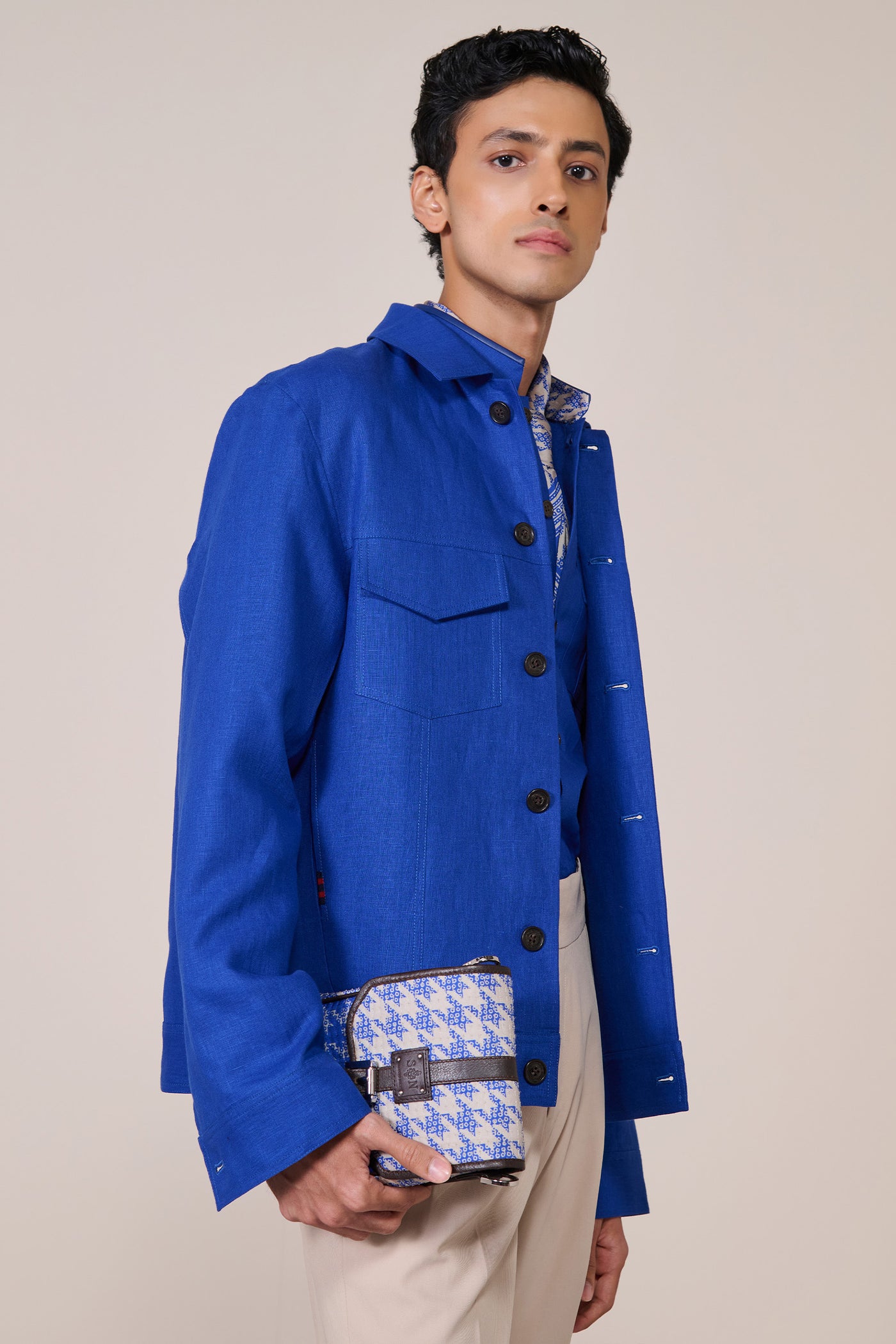 Shantanu & Nikhil Menswear Racer Blue Linen Layering indian designer wear online shopping melange singapore