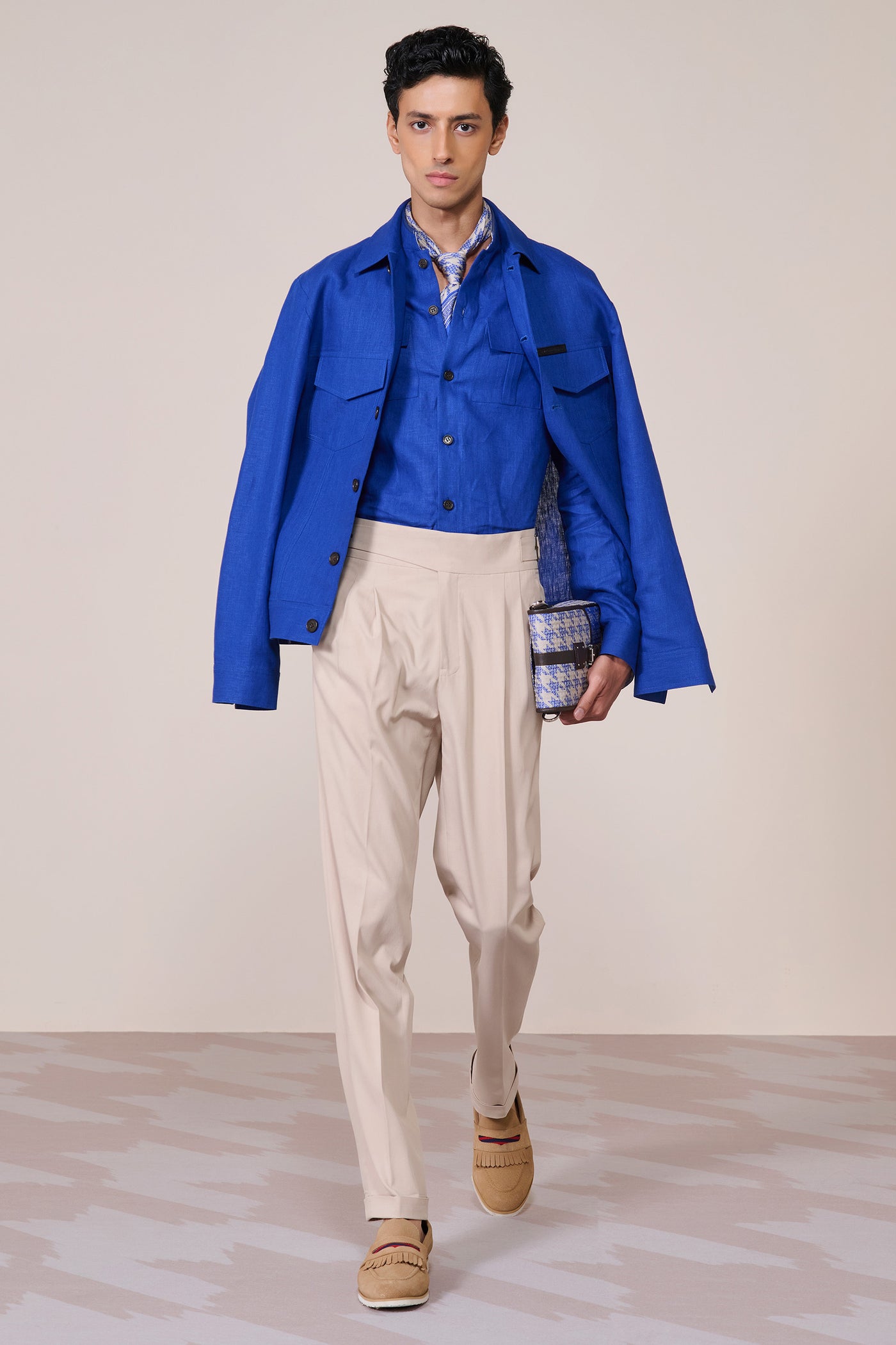 Shantanu & Nikhil Menswear Racer Blue Linen Layering indian designer wear online shopping melange singapore
