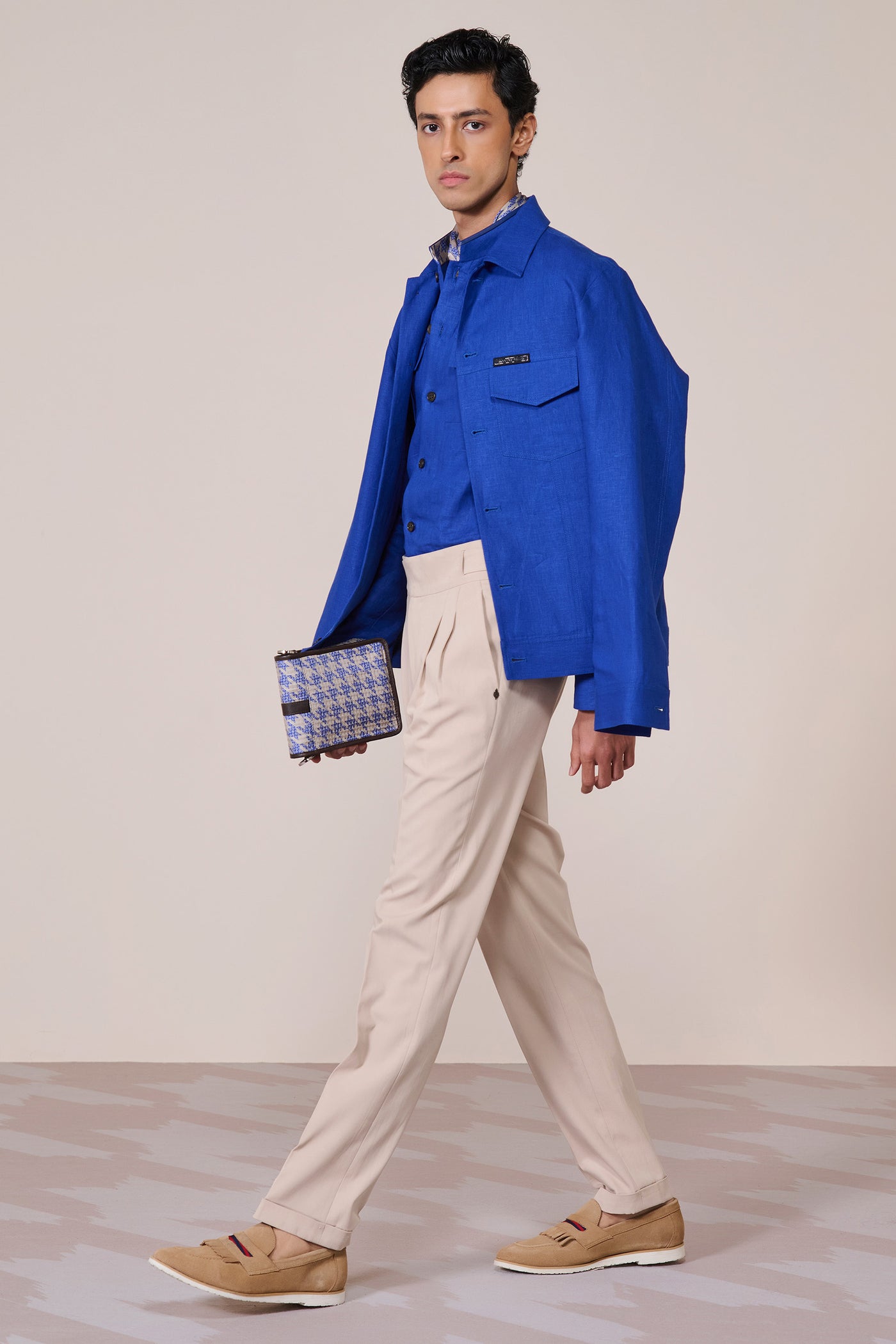 Shantanu & Nikhil Menswear Racer Blue Linen Layering indian designer wear online shopping melange singapore