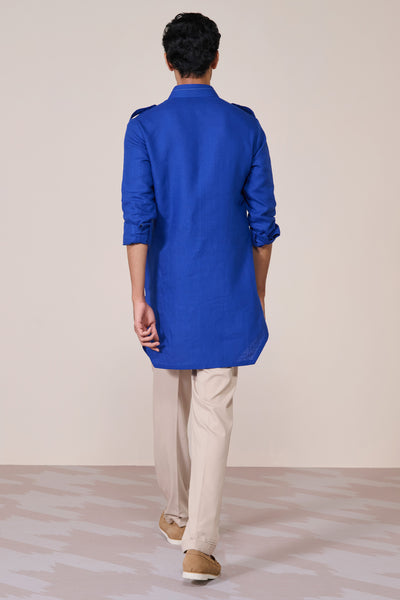 Shantanu & Nikhil Menswear Racer Blue Linen Slim Fit Kurta indian designer wear online shopping melange singapore