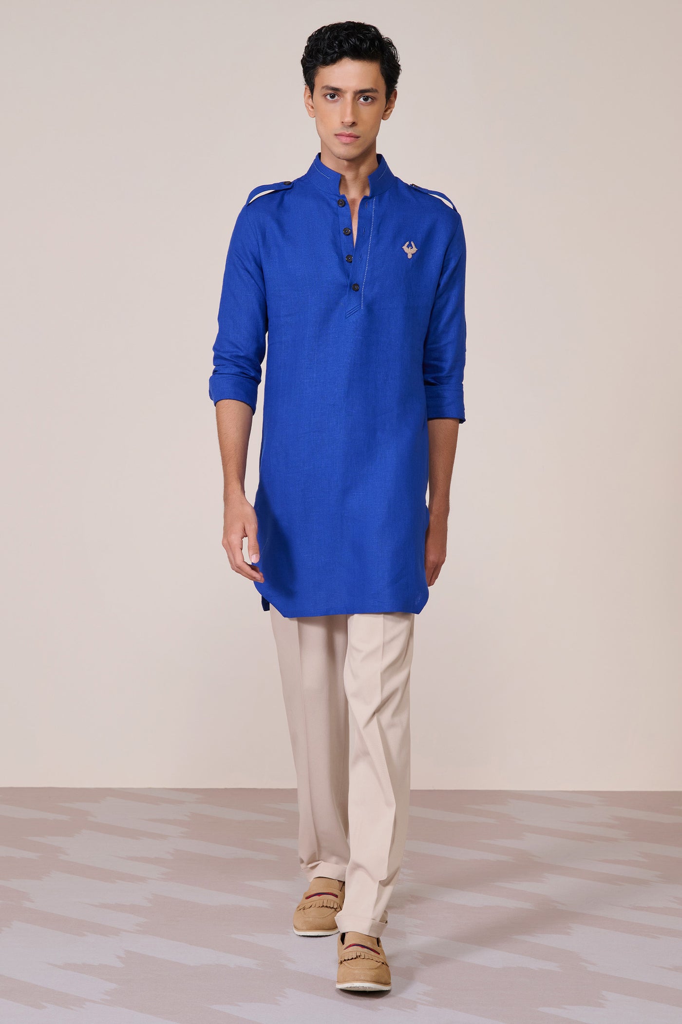 Shantanu & Nikhil Menswear Racer Blue Linen Slim Fit Kurta indian designer wear online shopping melange singapore