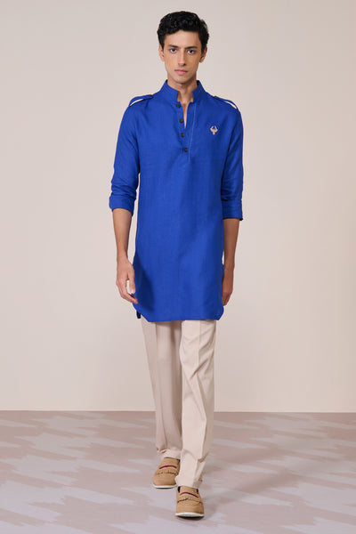 Shantanu & Nikhil Menswear Racer Blue Linen Slim Fit Kurta indian designer wear online shopping melange singapore