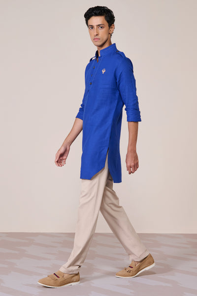 Shantanu & Nikhil Menswear Racer Blue Linen Slim Fit Kurta indian designer wear online shopping melange singapore