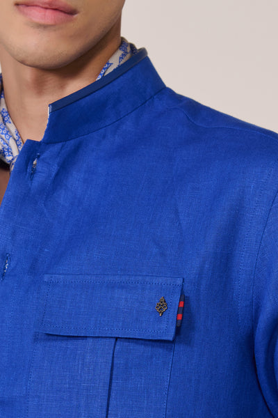 Shantanu & Nikhil Menswear Racer Blue Utility Linen Shirt indian designer wear online shopping melange singapore