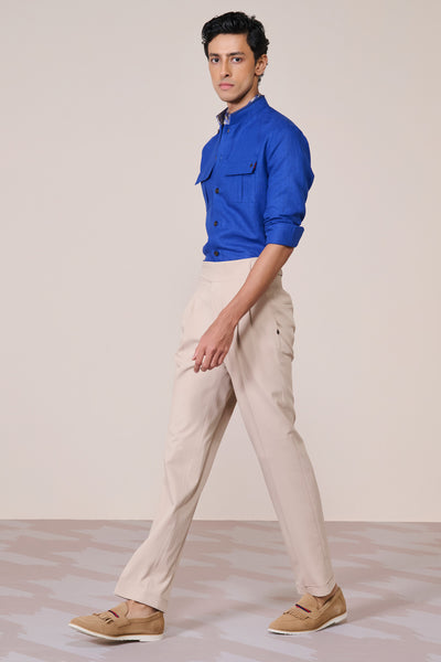 Shantanu & Nikhil Menswear Racer Blue Utility Linen Shirt indian designer wear online shopping melange singapore