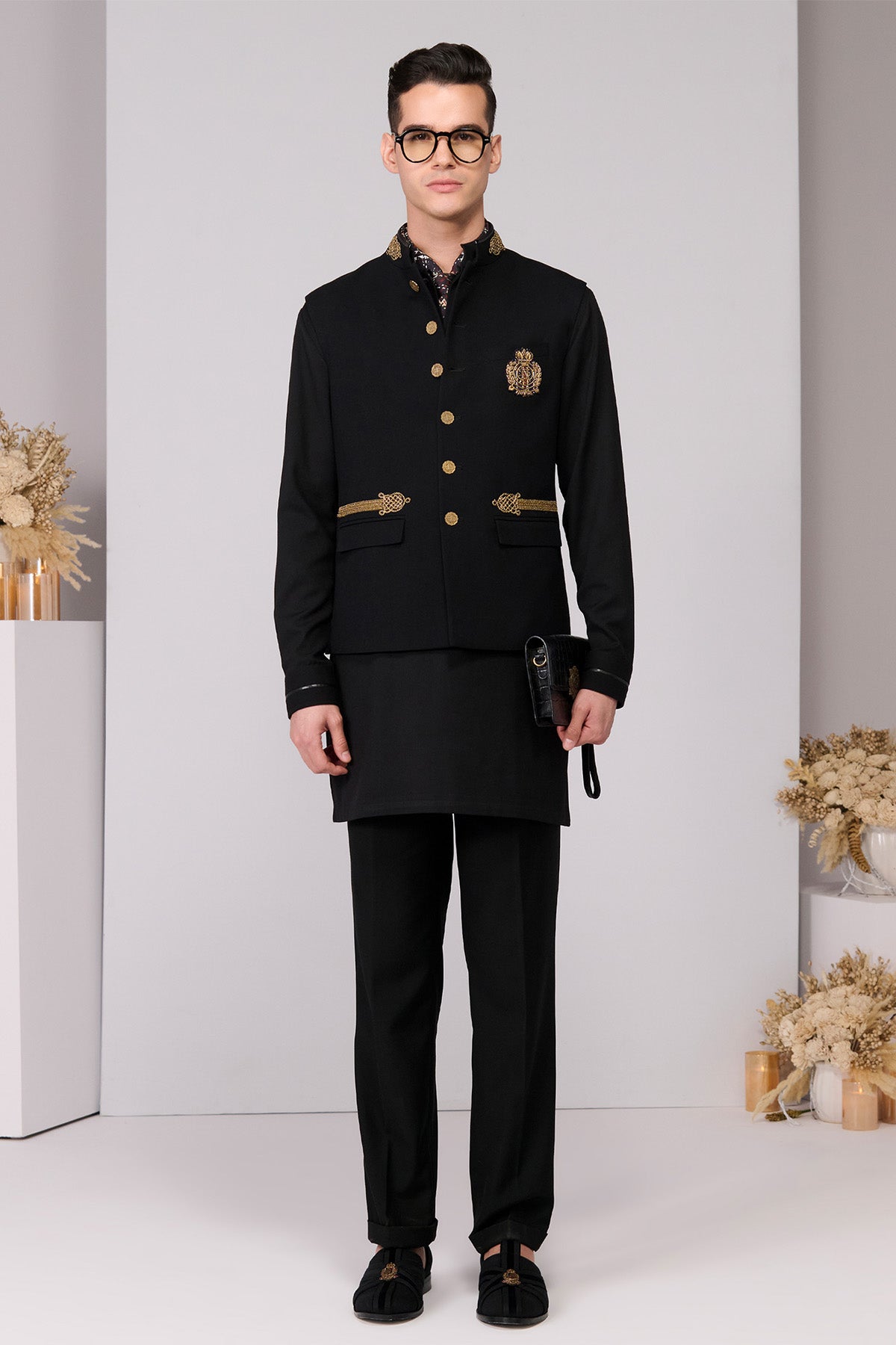 Shantanu & Nikhil Menswear Regal Black Waistcoat indian designer wear online shopping melange singapore 