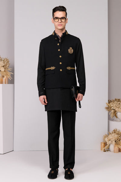 Shantanu & Nikhil Menswear Regal Black Waistcoat indian designer wear online shopping melange singapore 