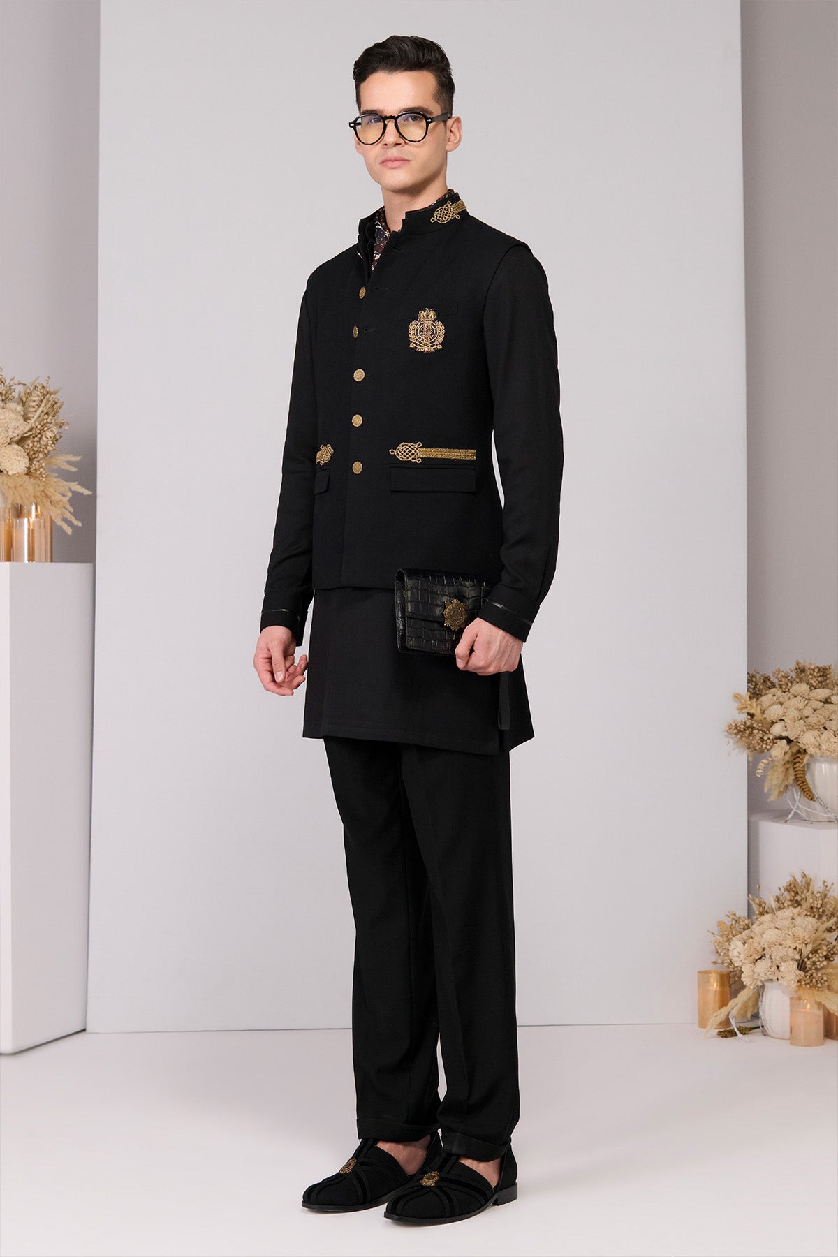 Shantanu & Nikhil Menswear Regal Black Waistcoat indian designer wear online shopping melange singapore 