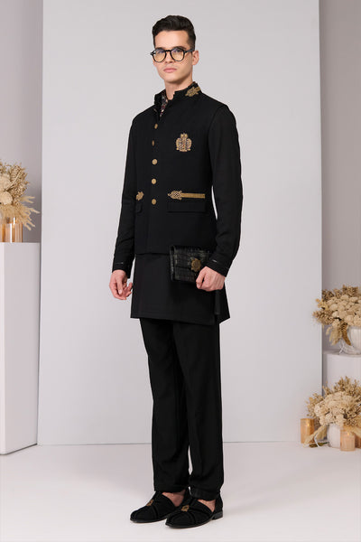 Shantanu & Nikhil Menswear Regal Black Waistcoat indian designer wear online shopping melange singapore 