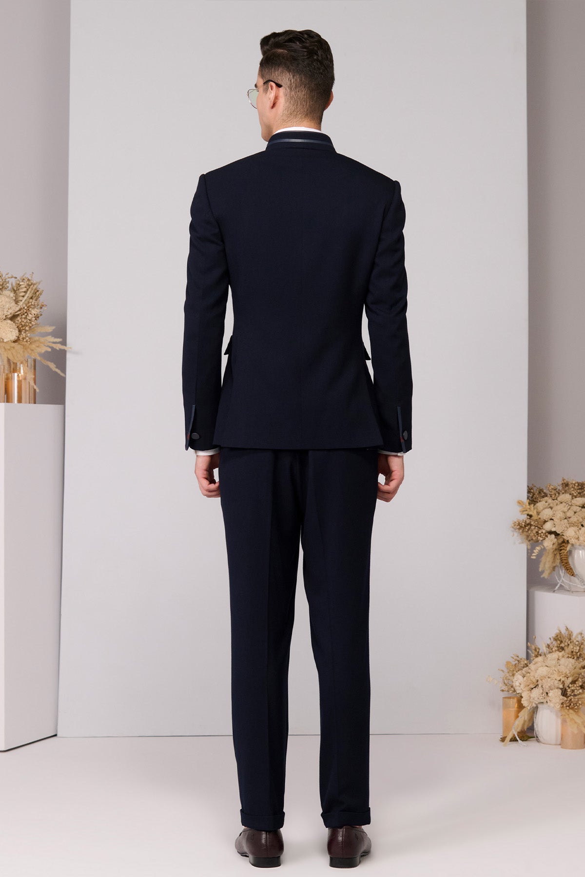 Shantanu & Nikhil Menswear Regal Navy Bandhgala indian designer wear online shopping melange singapore 

